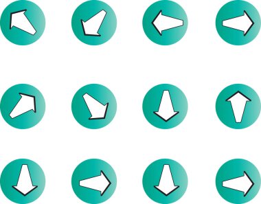 Beyaz arkaplan, vektör, illüstrasyon üzerinde izole edilmiş renkli ok düz simgeleri kümesi