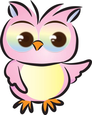 Beyaz arkaplanda, vektörde, resimde izole edilmiş sevimli çizgi film baykuşu