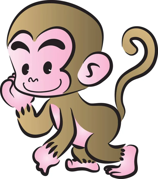 Cute Cartoon Monkey Isolated White Background Vector Illustration — Stock Vector