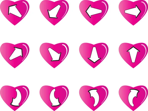 Ensemble Cœurs Colorés Avec Des Flèches Des Icônes Plates Isolées — Image vectorielle