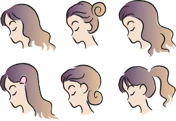 Set Cartoon Beautiful Girls Hairstyles Isolated White Background Vector Illustration — Stock Vector