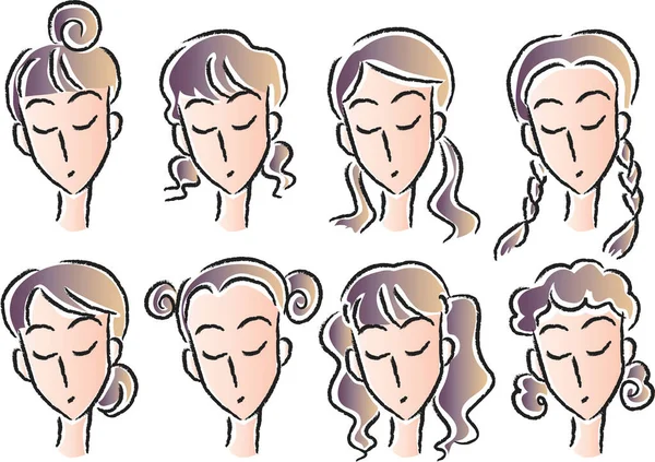 Conjunto Dibujos Animados Hermosas Chicas Con Peinados Aislados Sobre Fondo — Vector de stock