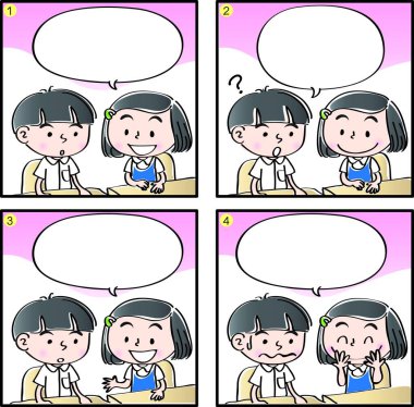 Çizgi filmdeki çocukların birlikte eğlendiği çizgi roman beyaz arka planda izole edilmiş, çocukluk kavramı 