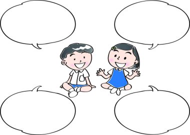 Mutlu çizgi film çocukları birlikte eğleniyor, vektör, illüstrasyon, çocukluk konsepti.