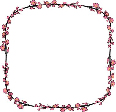 Beyaz arkaplan, vektör, illüstrasyon üzerinde izole edilmiş boş alanı olan çiçeklerden güzel dekoratif çerçeve 