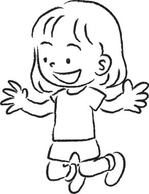 Spor giyimli çizgi film kızı beyaz arka planda, spor konseptinde tek başına koşuyor. 