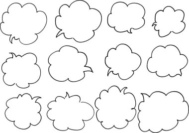 Beyaz arkaplan, vektör, illüstrasyon üzerinde izole edilmiş düz konuşma baloncukları kümesi