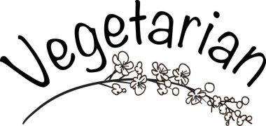 Beyaz arka planda yassı çiçekli dekoratif vejetaryen kartı, sağlıklı gıda konsepti. 