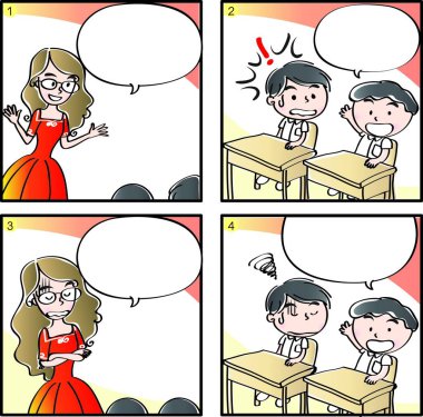 Çizgi filmdeki çocukların birlikte eğlendiği çizgi roman beyaz arka planda izole edilmiş, çocukluk kavramı 