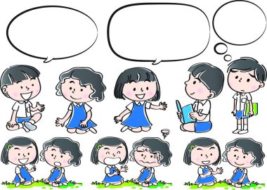 Mutlu çizgi film çocukları birlikte eğleniyor, vektör, illüstrasyon, çocukluk konsepti.