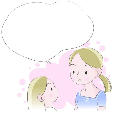 Çizgi film anne ve kızının olduğu kart, mutlu anneler günü konsepti. 