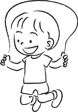 beyaz arka planda izole edilmiş ip atlayan çizgi film çocuğu, spor konsepti 