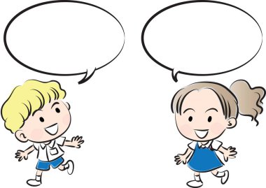 Boş kağıtları ve konuşma baloncukları olan çocuklar