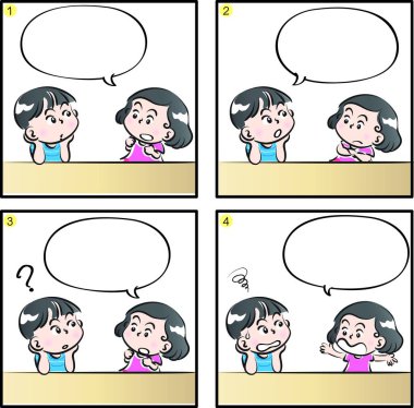 Çizgi filmdeki çocukların birlikte eğlendiği çizgi roman beyaz arka planda izole edilmiş, çocukluk kavramı 