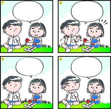 Çizgi filmdeki çocukların birlikte eğlendiği çizgi roman beyaz arka planda izole edilmiş, çocukluk kavramı 