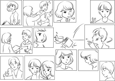 Çizgi filmdeki çocukların birlikte eğlendiği çizgi roman beyaz arka planda izole edilmiş, çocukluk kavramı 