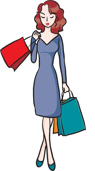 Cartoon Bunte Mädchen Mit Einkaufstaschen Isoliert Auf Weißem Hintergrund Verkaufskonzept — Stockvektor