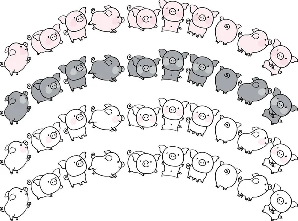 Rahmen Von Niedlichen Schweinen Isoliert Auf Weißem Hintergrund Vektor Illustration — Stockvektor