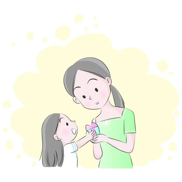 Scheda Con Cartone Animato Madre Figlia Felice Concetto Festa Della — Vettoriale Stock