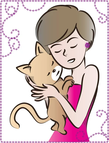 Ilustração de estilo anime menina amante de gato