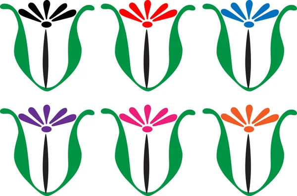 Kleurrijke Romantische Logo Met Bloemen Geïsoleerd Witte Achtergrond — Stockvector