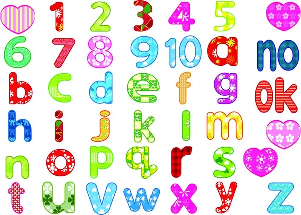 Cartoon Decorative Alphabet Numbers Isolated White Background Vector Illustration — Stock Vector