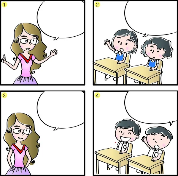 Komiks Kreslenými Dětmi Učitelem Izolované Bílém Pozadí Zpět Školní Koncept — Stockový vektor