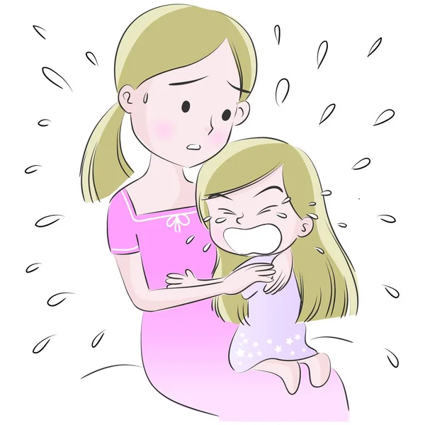 漫画の母と娘幸せな母の日のコンセプトを持つカード — ストックベクタ