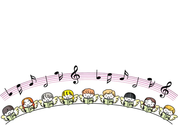 Dessins Animés Anges Mignons Avec Notes Musique Vecteur Illustration — Image vectorielle