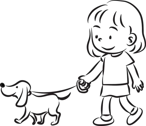 Kind Mit Hund Isoliert Auf Weißem Hintergrund Vektor — Stockvektor