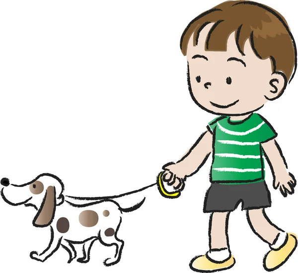 Niño Con Perro Aislado Sobre Fondo Blanco Vector — Archivo Imágenes Vectoriales