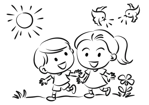 Ilustración Vectorial Niños Jugando Con Familia — Archivo Imágenes Vectoriales