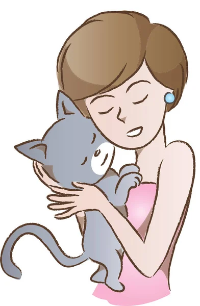 Tarjeta Con Dibujos Animados Hermosa Mujer Sosteniendo Gato Manos Aisladas — Archivo Imágenes Vectoriales