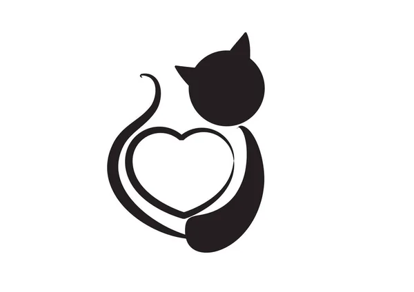 Logo Der Niedlichen Katze Und Herz Isoliert Auf Weißem Hintergrund — Stockvektor