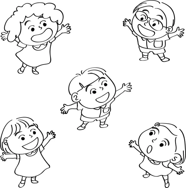 Feliz Dibujos Animados Niños Pequeños Vector Ilustración — Vector de stock