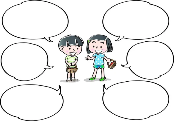 Cartoon Kinder Haben Spaß Zusammen Der Nähe Von Sprechblasen Isoliert — Stockvektor