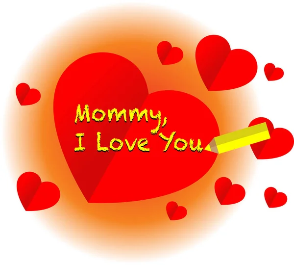 Cartão Saudação Com Coração Desenho Animado Texto Mamãe Amo Conceito — Vetor de Stock