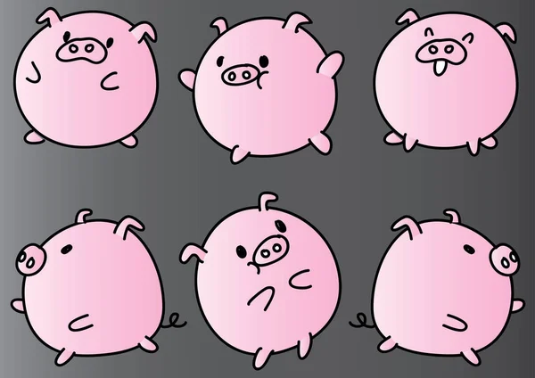 Ensemble Cochon Dessin Animé Mignon — Image vectorielle