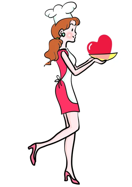Menina Com Cabelo Rosa Forma Coração — Vetor de Stock