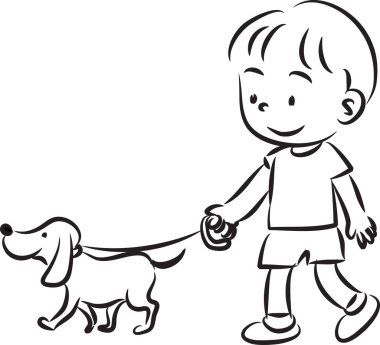 Köpeği olan çocuk beyaz arka planda, vektör