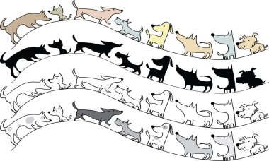 Beyaz arkaplanda izole edilmiş komik çizgi film köpekleri, vektör illüstrasyonu 