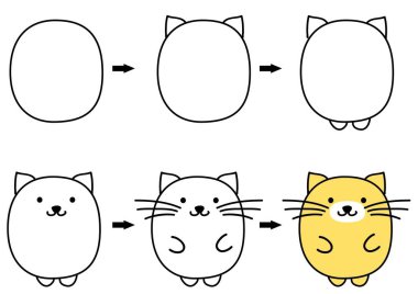 Beyaz arkaplan, vektör, illüstrasyon üzerinde izole şirin kedi düz simgeleri seti