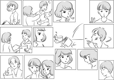 Çizgi filmdeki çocukların birlikte eğlendiği çizgi roman beyaz arka planda izole edilmiş, çocukluk kavramı 