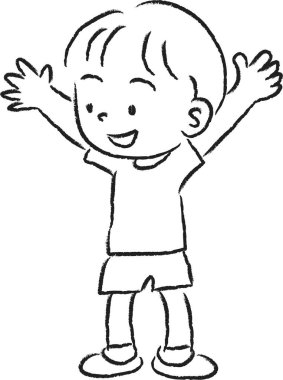 Spor giyim sektöründe beyaz arka planda izole edilmiş, spor anlayışı olan bir çizgi film çocuğu. 