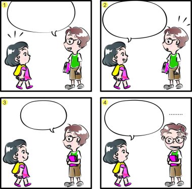 Çizgi filmdeki çocukların birlikte eğlendiği çizgi roman beyaz arka planda izole edilmiş, çocukluk kavramı 