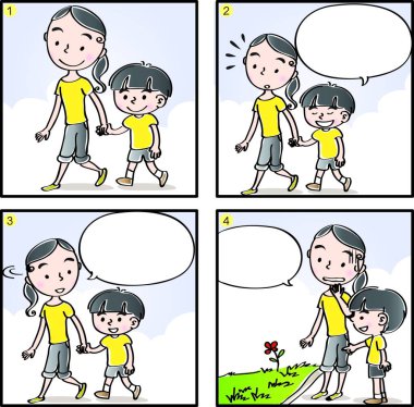 Çizgi filmdeki çocukların birlikte eğlendiği çizgi roman beyaz arka planda izole edilmiş, çocukluk kavramı 