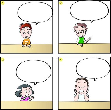 Çizgi filmdeki çocukların birlikte eğlendiği çizgi roman beyaz arka planda izole edilmiş, çocukluk kavramı 