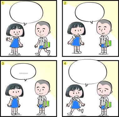 Çizgi filmdeki çocukların birlikte eğlendiği çizgi roman beyaz arka planda izole edilmiş, çocukluk kavramı 