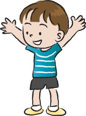 Spor giyim sektöründe beyaz arka planda izole edilmiş, spor anlayışı olan bir çizgi film çocuğu. 