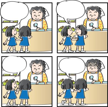 Çizgi filmdeki çocukların birlikte eğlendiği çizgi roman beyaz arka planda izole edilmiş, çocukluk kavramı 